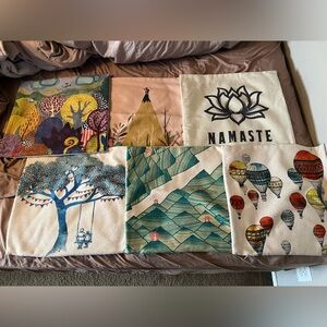 Lot of 6 Throw Pillow Shams Cases 17”x17” Colorful Namaste Balloons Tree